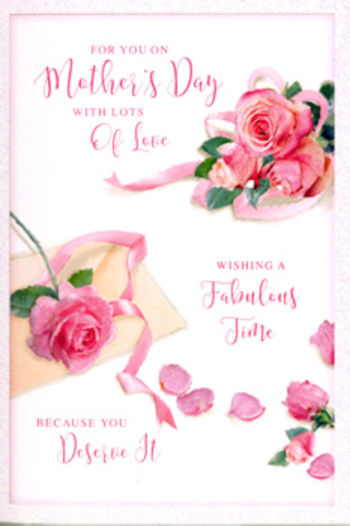 The image shows an elegant Mother's Day card whose design mirrors the quiet beauty of a hand-crafted bouquet, as if created by a florist who knows the gentle, residential streets of Bow by heart. Across a smooth, ivory-white background, a group of lush pink roses spreads diagonally, from one corner toward the centre, like blooms carefully placed across a linen-clothed table. Each rose is depicted with realistic depth: outer petals softly unfurl, while inner petals are tightly layered, creating a sense of fullness and life. The hues shift delicately from faint blush at the edges to a deeper, romantic pink closer to the heart of each flower, reminiscent of roses freshly delivered from a local studio near Roman Road. Scattered around the central cluster, individual petals lie as if they have just floated down-a few resting near the scripted greeting, others drifting toward the card's edge-adding a feeling of movement and memory, like the gentle aftermath of unwrapping a bouquet on a quiet Bow morning. A pastel-toned ribbon, perhaps a powder pink or muted champagne, loops in and out of the roses with graceful curves, suggesting the careful tie of a florist's hand and adding a subtle sense of celebration. Above and around the floral artwork, hand-lettered messages appear in elegant, swirling calligraphy, the strokes thick and thin in all the right places, echoing the rhythm of heartfelt speech. Warm, even lighting illuminates the card, casting no harsh lines, only soft shadows that emphasize the contours of the petals and ribbon. Altogether, the design conveys tender appreciation, rest, and indulgence-a visual love letter to mothers, pairing perfectly with a same-day flower delivery arranged anywhere across Bow and nearby East London neighbourhoods.